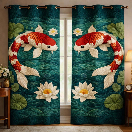 Koi Lotus Calm Quilted Curtains GFTOHD13264