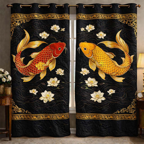 Golden Koi Noir Quilted Curtains GFTOHD13269