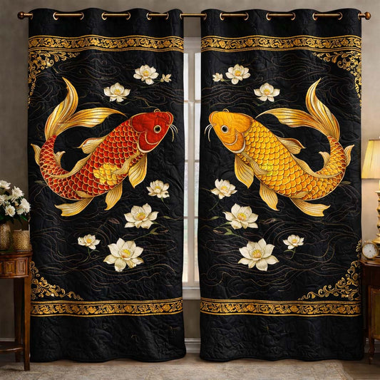 Golden Koi Noir Quilted Curtains GFTOHD13269