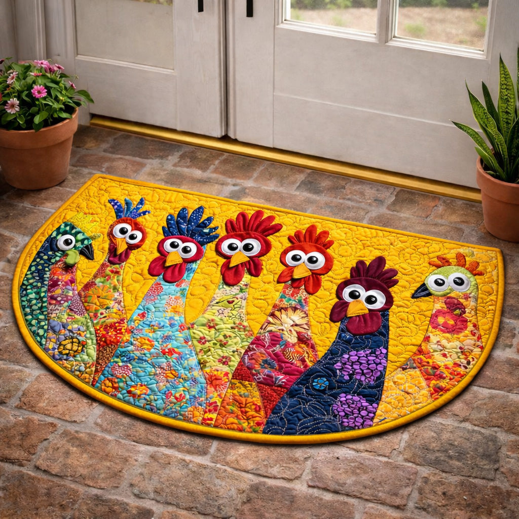 Happy Patchwork Chickens Quilted Welcome Mat GFTOHD13728