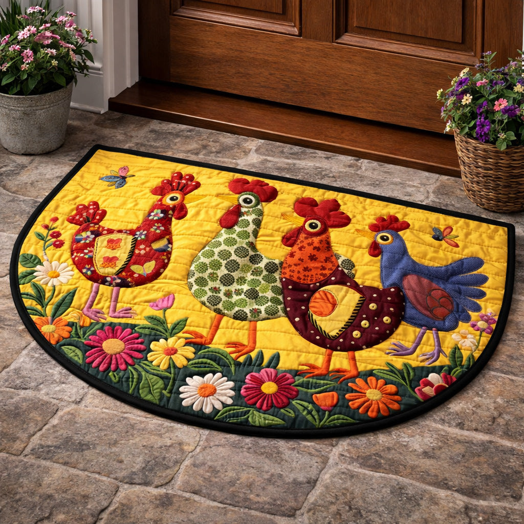 Golden Patchwork Hens Quilted Welcome Mat GFTOHD13733