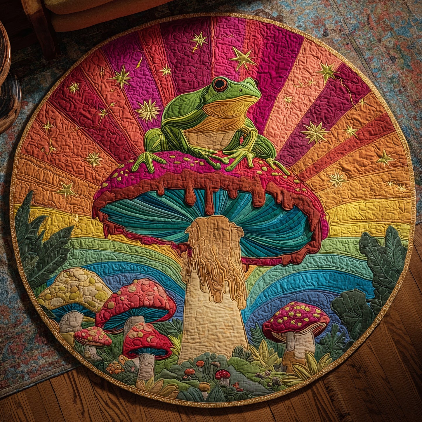 Psychedelic Frog Dream Quilted Round Mat GFTOHD13874