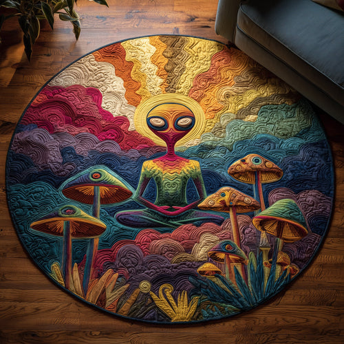 Cosmic Alien Meditation Quilted Round Mat GFTOHD13878