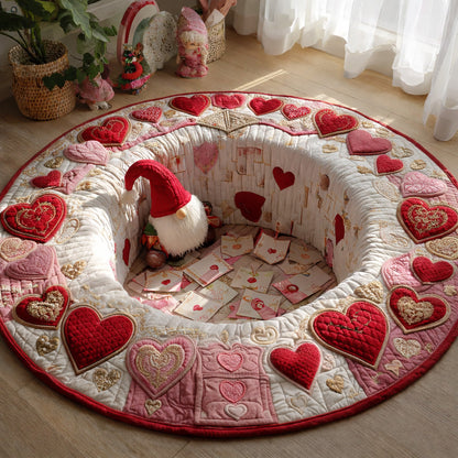 Blush Heart Gnome Quilted Round Mat GFTOHD13895