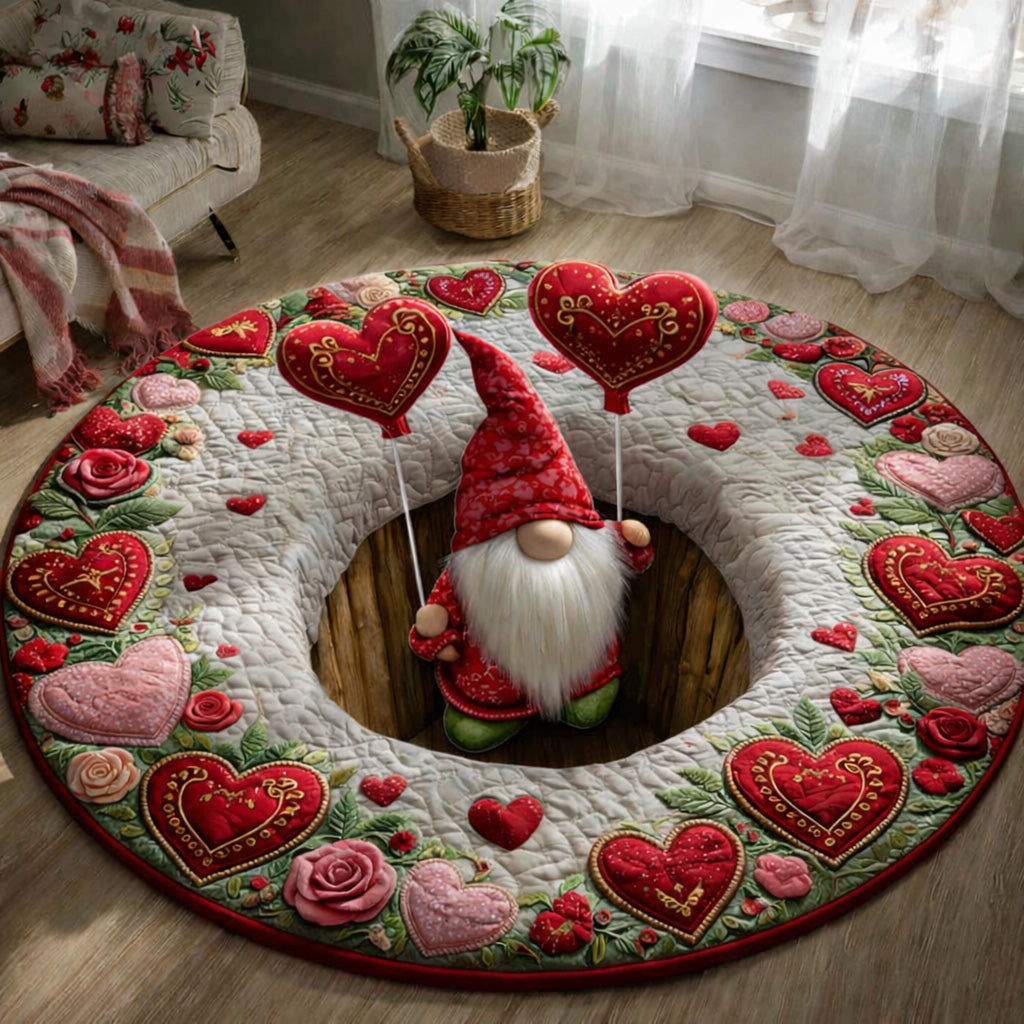 Valentine Heart Gnome Quilted Round Mat GFTOHD13898
