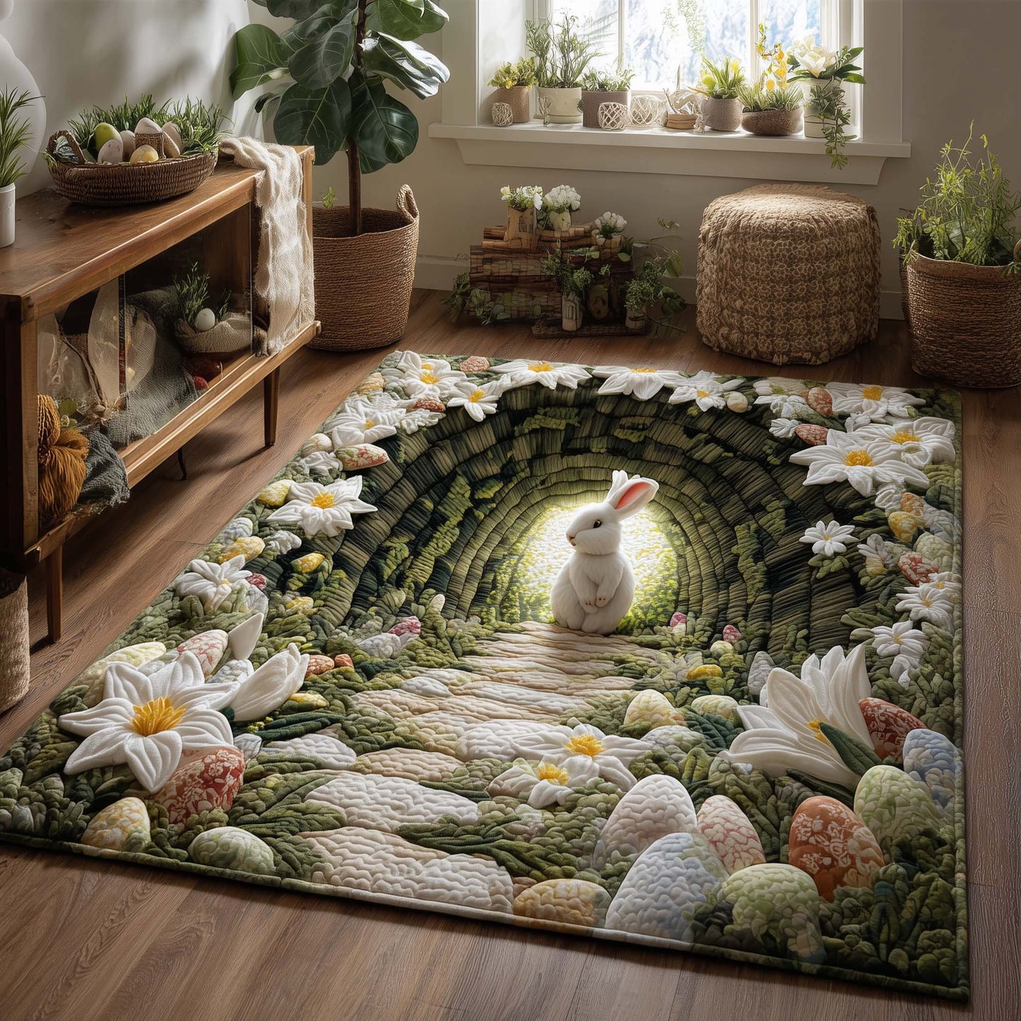 Easter Rabbit Meadow Area Rug GFTOHD13915