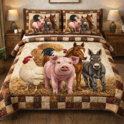 Cozy Farm Friends 3-Piece Quilted Bedding Set GFTOHD13925