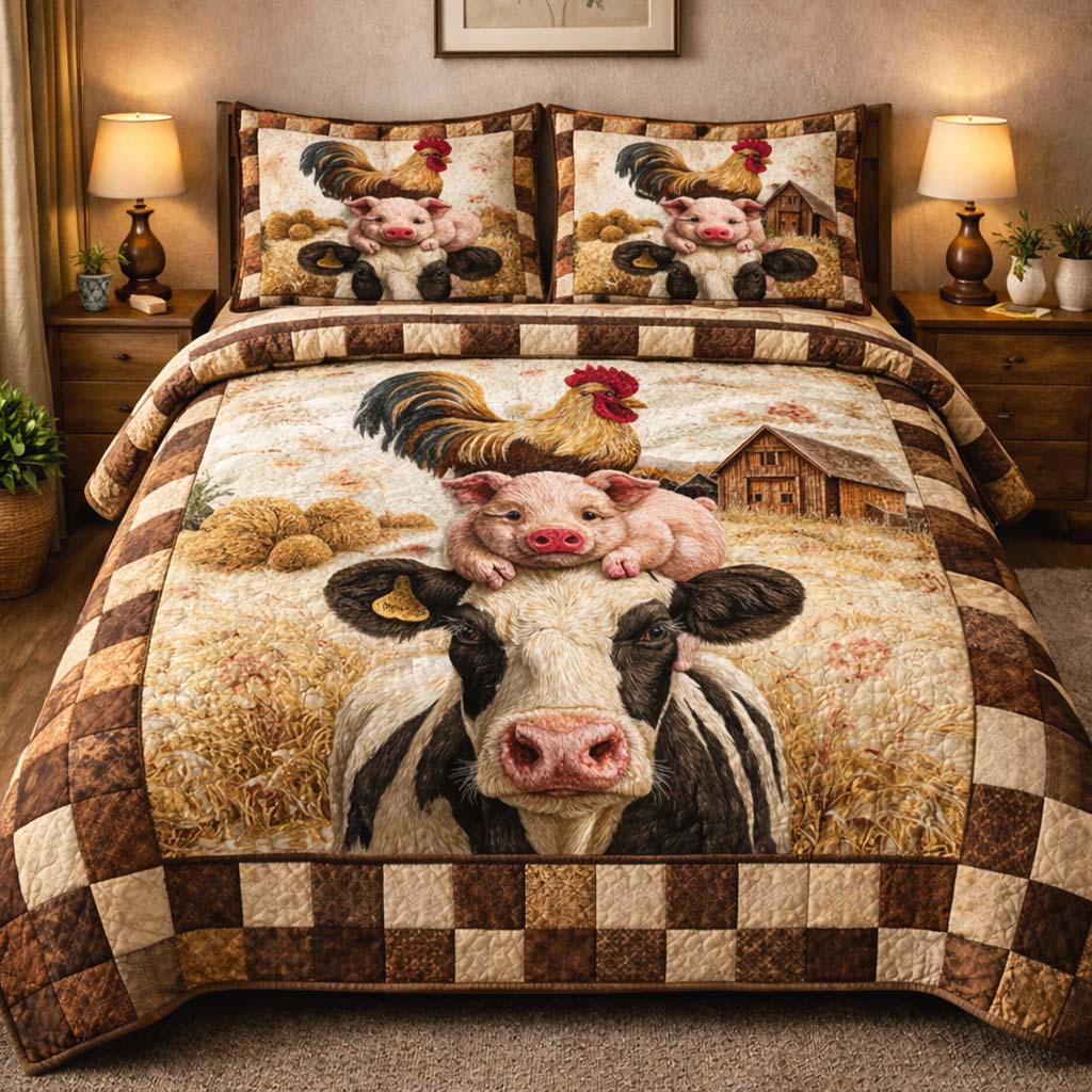 Rustic Barn Companions 3-Piece Quilted Bedding Set GFTOHD13926