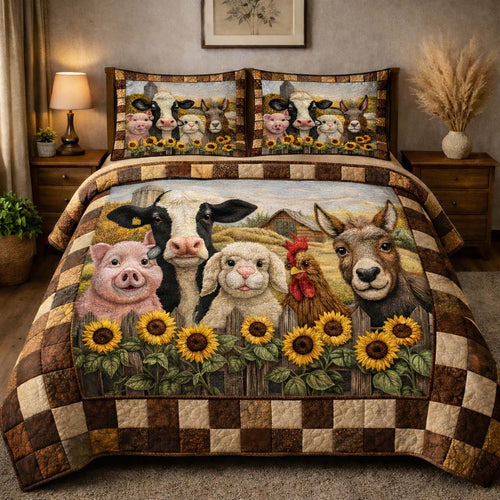 Sunflower Farm Family 3-Piece Quilted Bedding Set GFTOHD13928