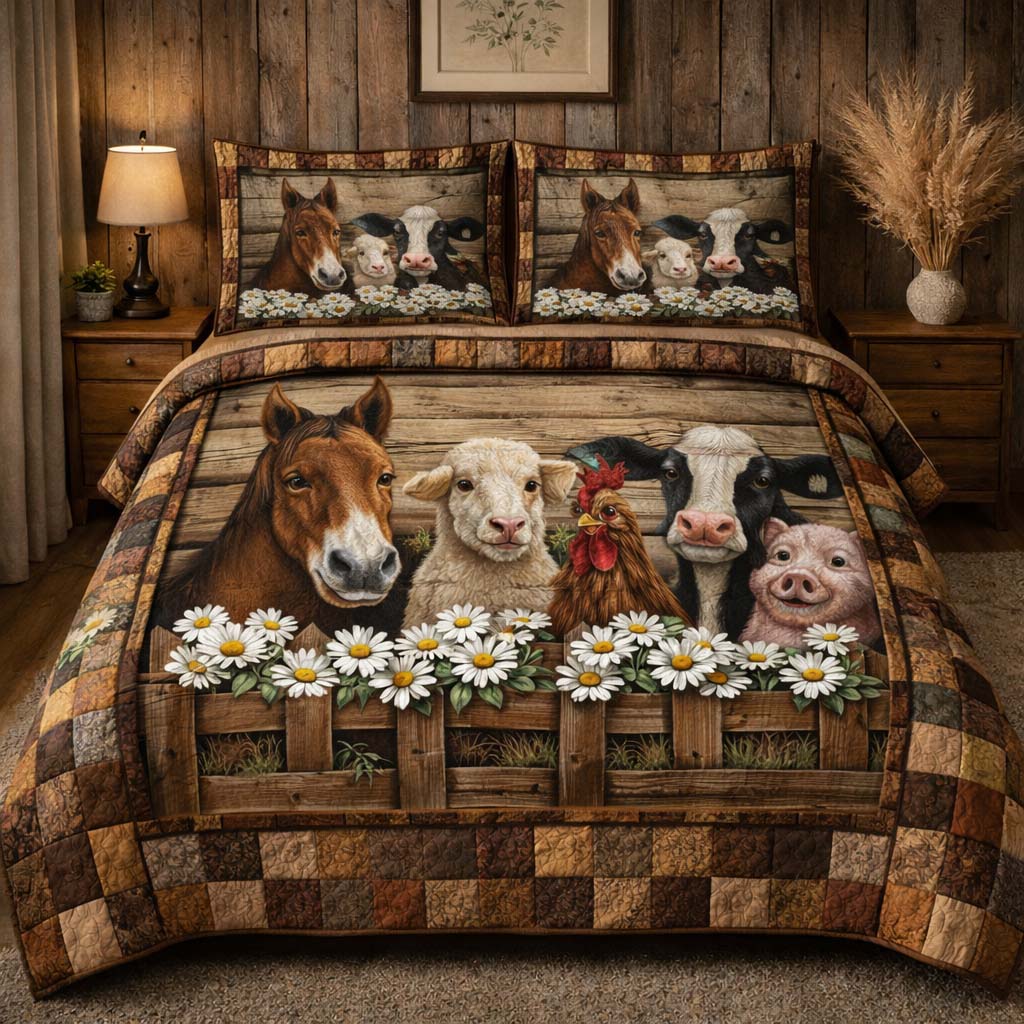 Country Meadow Friends 3-Piece Quilted Bedding Set GFTOHD13929