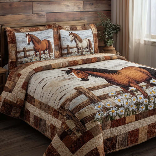 Rustic Meadow Horse 3-Piece Quilted Bedding Set GFTOHD13930