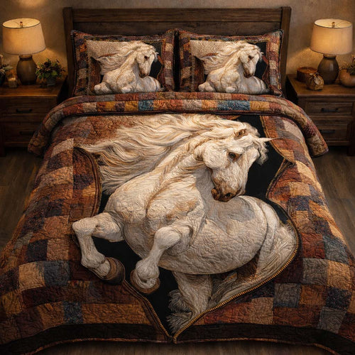 Majestic White Stallion 3-Piece Quilted Bedding Set GFTOHD13931