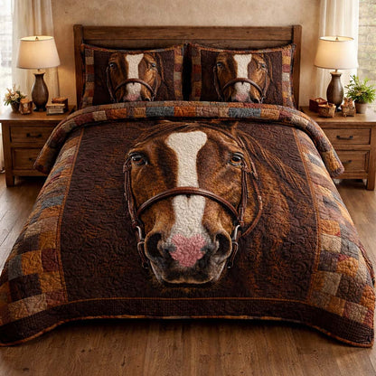 Gentle Brown Horse 3-Piece Quilted Bedding Set GFTOHD13933