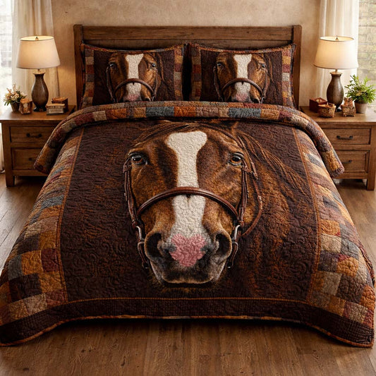 Gentle Brown Horse 3-Piece Quilted Bedding Set GFTOHD13933