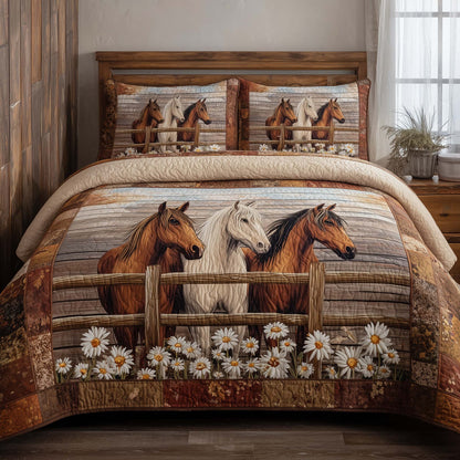 Country Fence Horses 3-Piece Quilted Bedding Set GFTOHD13934