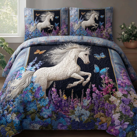 Midnight Bloom Horse 3-Piece Quilted Bedding Set GFTOHD13937