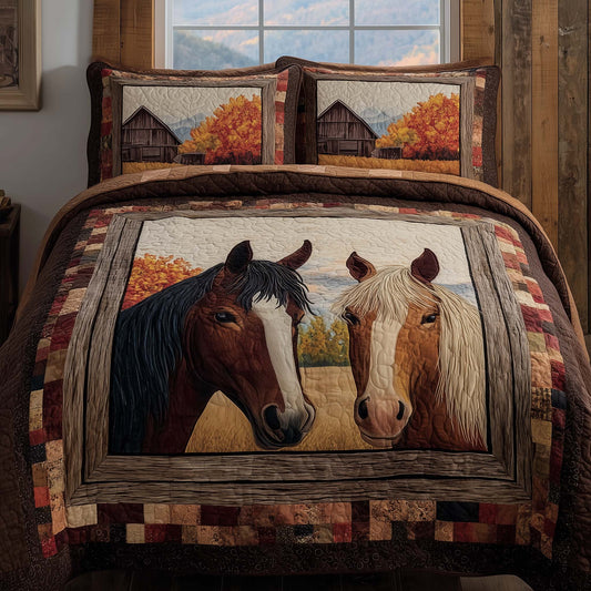 Golden Farm Horses 3-Piece Quilted Bedding Set GFTOHD13938