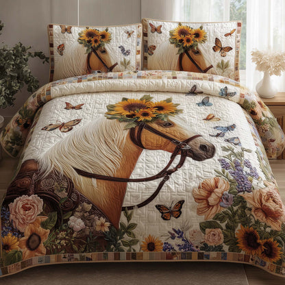 Sunflower Crown Horse 3-Piece Quilted Bedding Set GFTOHD13939