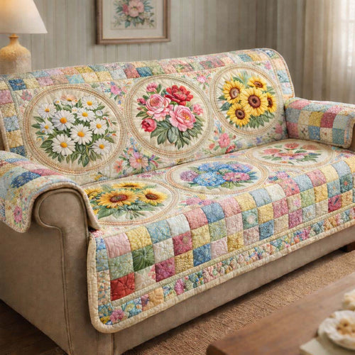 Pastel Garden Patchwork Quilted Sofa Cover GFTOHD13940