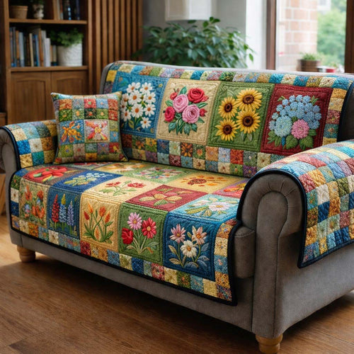 Colorful Blossom Patchwork Quilted Sofa Cover GFTOHD13941