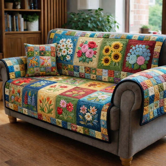 Colorful Blossom Patchwork Quilted Sofa Cover GFTOHD13941
