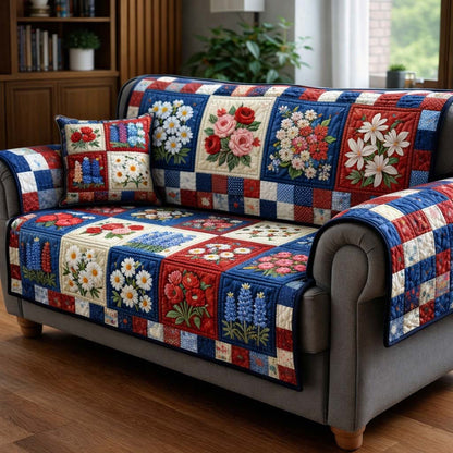 Classic Floral Patchwork Quilted Sofa Cover GFTOHD13943