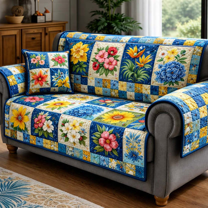 Sunny Meadow Patchwork Quilted Sofa Cover GFTOHD13945
