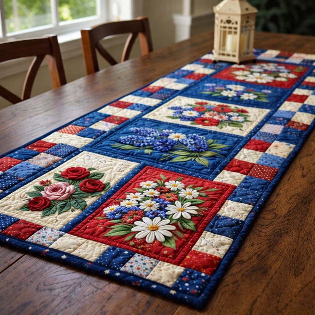 Country Bloom Patchwork Quilted Table Runner GFTOHD13948