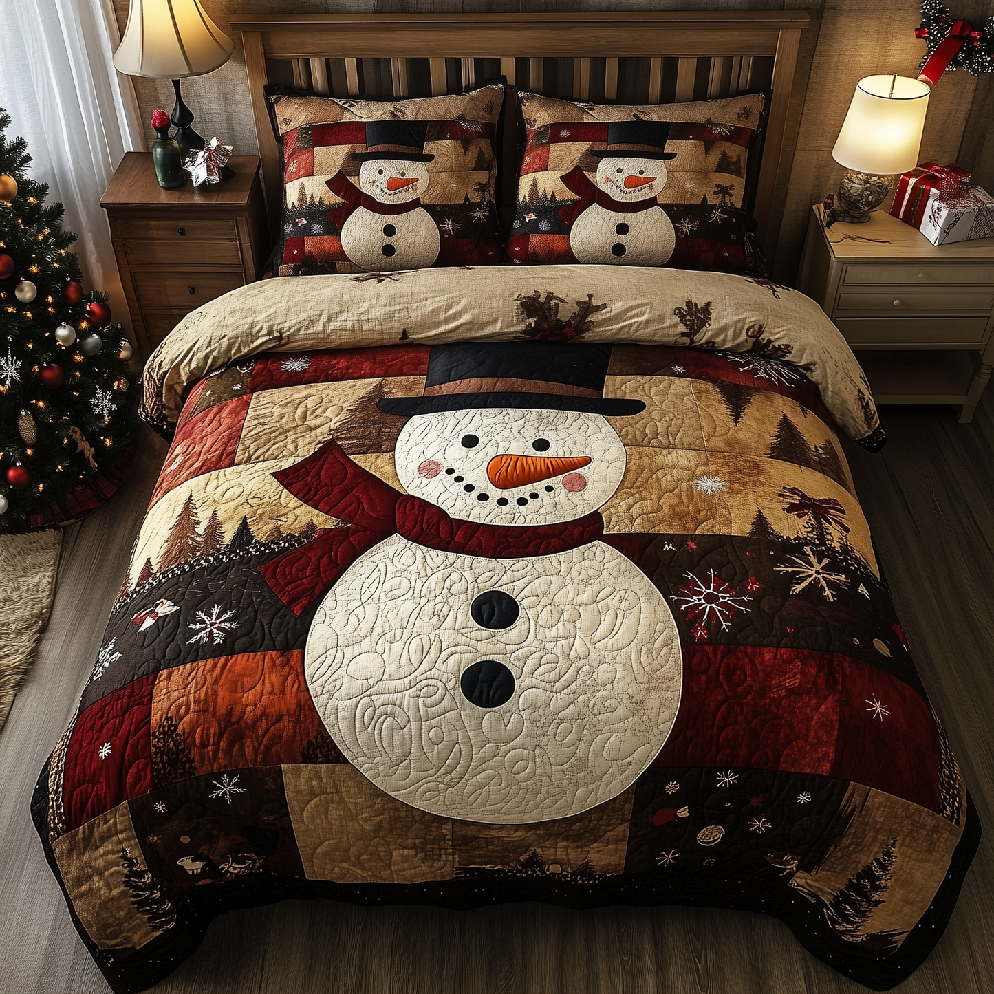 Vintage Snowman 3-Piece Quilted Bedding Set GFTOHD1394
