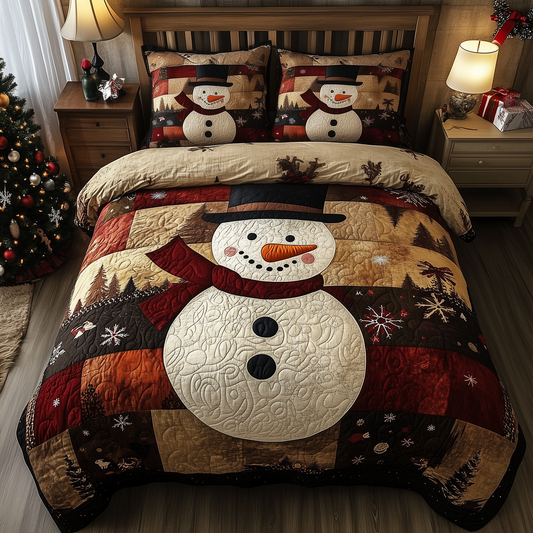 Vintage Snowman 3-Piece Quilted Bedding Set GFTOHD1394