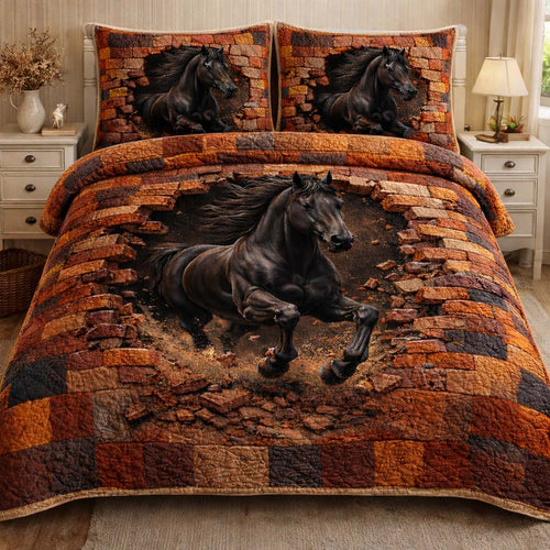 Midnight Power Stallion 3-Piece Quilted Bedding Set GFTOHD13961