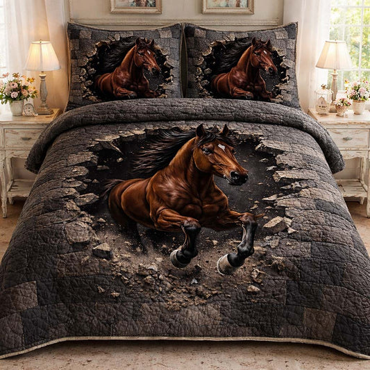 Thunder Run Horse 3-Piece Quilted Bedding Set GFTOHD13962