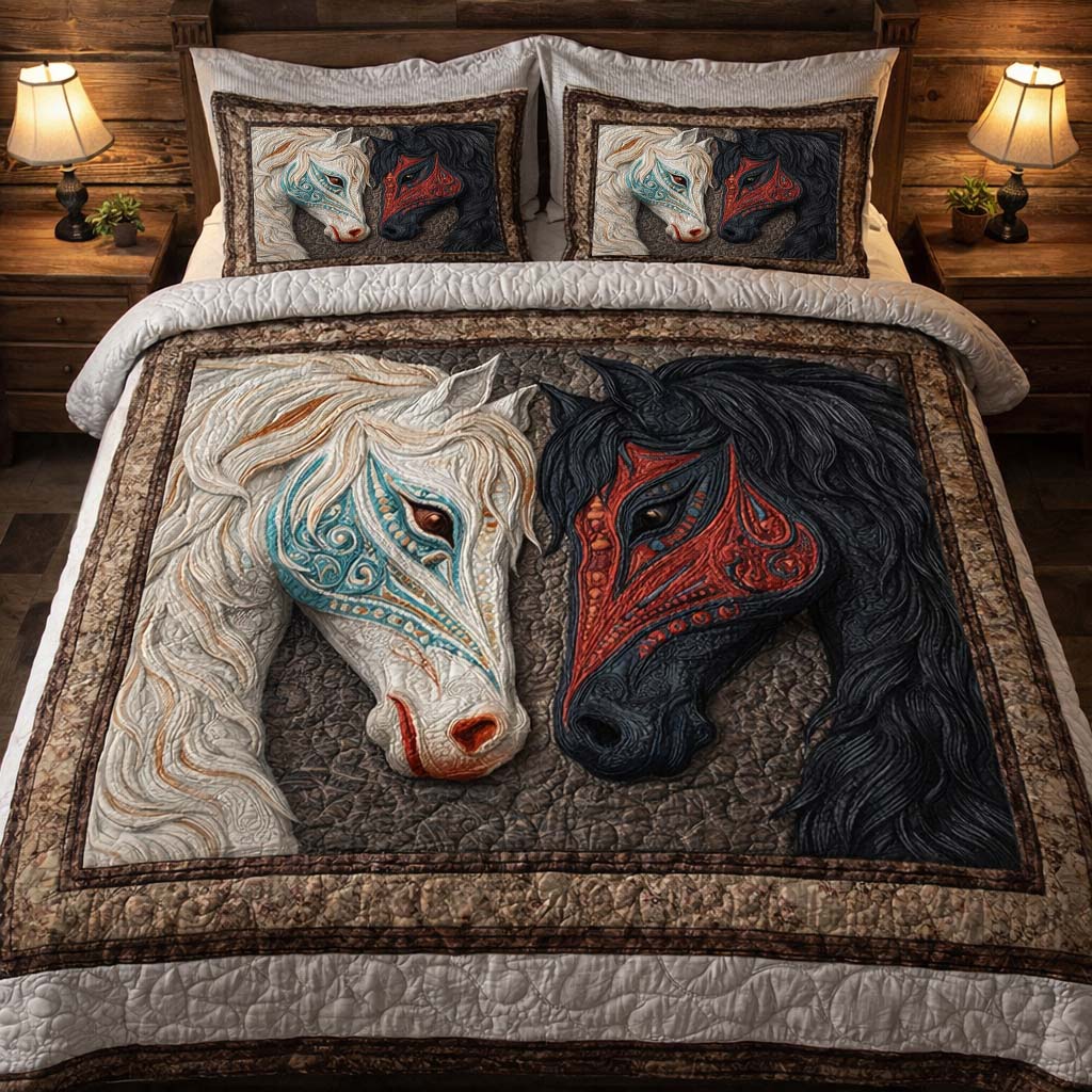 Twin Soul Horses 3-Piece Quilted Bedding Set GFTOHD13963