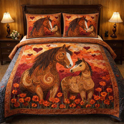 Autumn Heart Horses 3-Piece Quilted Bedding Set GFTOHD13964