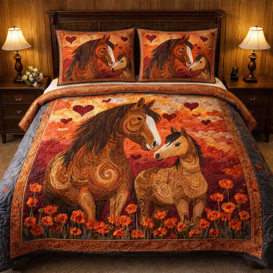 Autumn Heart Horses 3-Piece Quilted Bedding Set GFTOHD13964