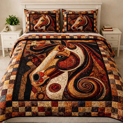 Ornate Patchwork Horse 3-Piece Quilted Bedding Set GFTOHD13965