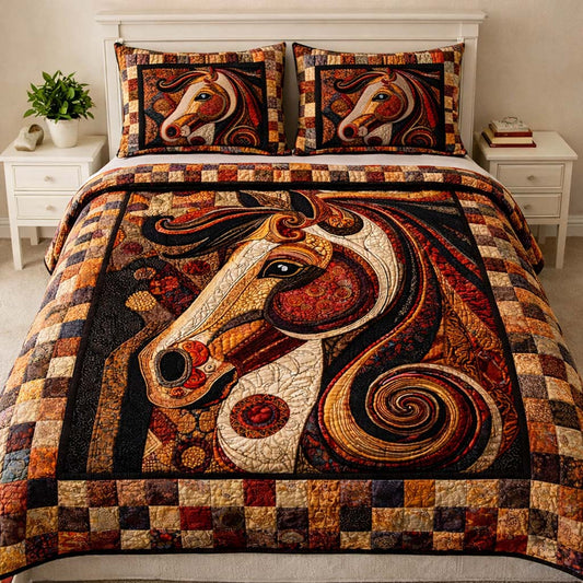 Ornate Patchwork Horse 3-Piece Quilted Bedding Set GFTOHD13965