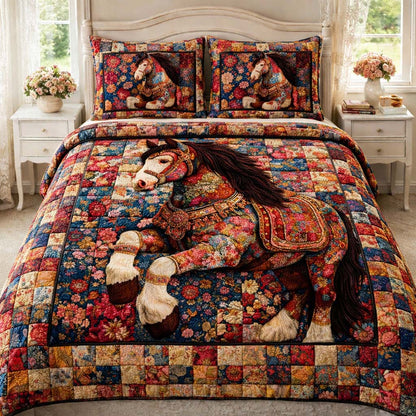 Floral Horse 3-Piece Quilted Bedding Set GFTOHD13966