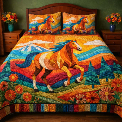 Sunrise Meadow Horse 3-Piece Quilted Bedding Set GFTOHD13967