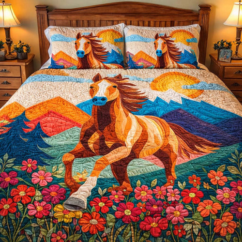 Wildflower Valley Horse 3-Piece Quilted Bedding Set GFTOHD13968