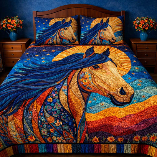 Mystic Halo Horse 3-Piece Quilted Bedding Set GFTOHD13969