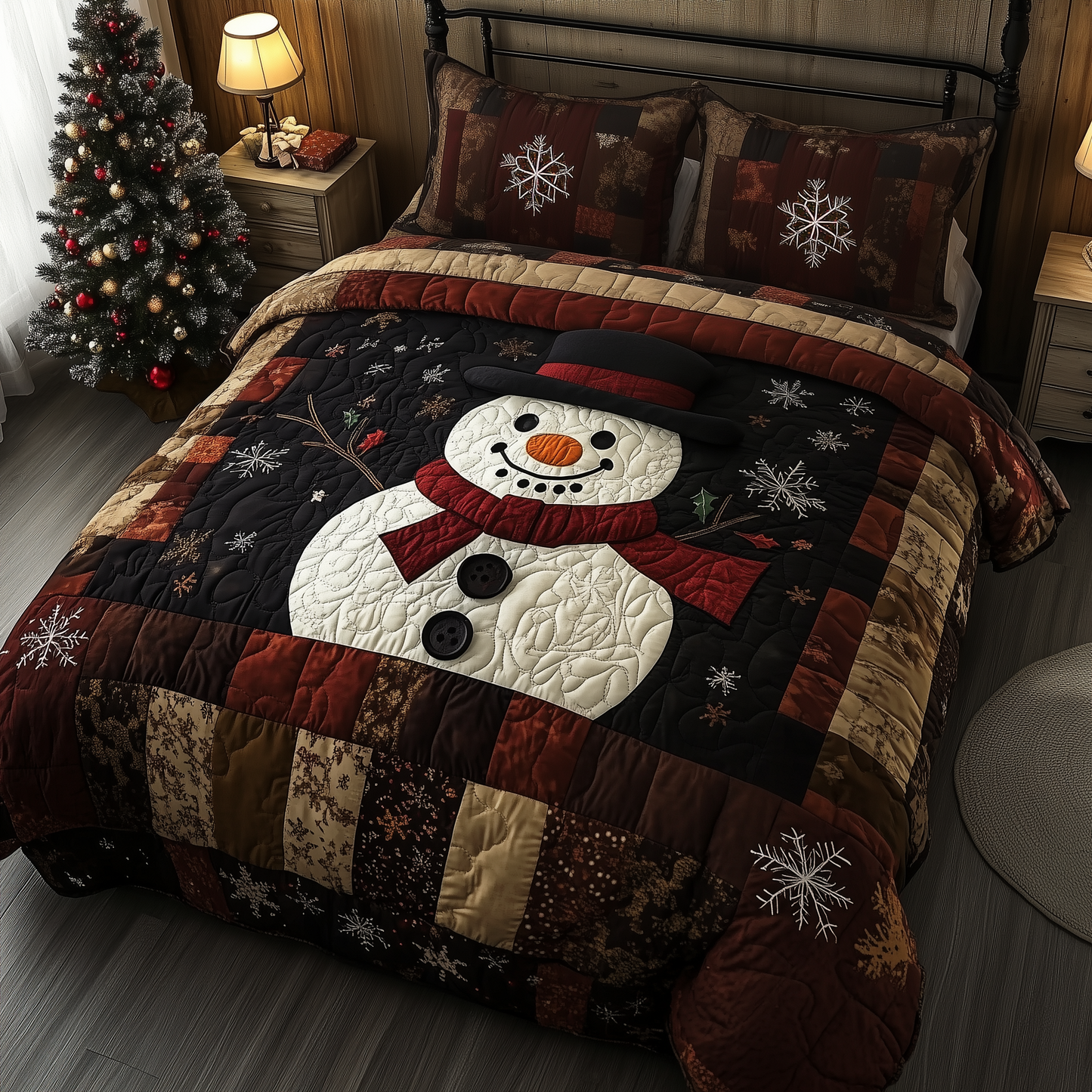 Vintage Snowman 3-Piece Quilted Bedding Set GFTOHD1396