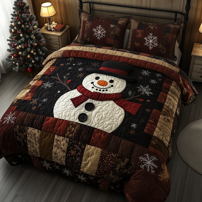 Vintage Snowman 3-Piece Quilted Bedding Set GFTOHD1396