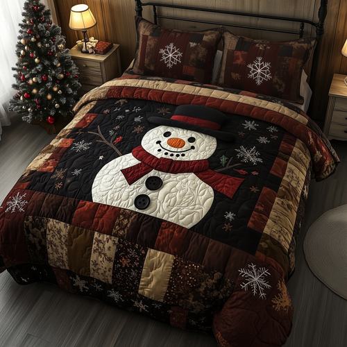 Vintage Snowman 3-Piece Quilted Bedding Set GFTOHD1396