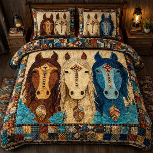 Sacred Three Horses 3-Piece Quilted Bedding Set GFTOHD13973