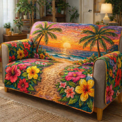 Golden Island Escape Quilted Sofa Cover GFTOHD13978