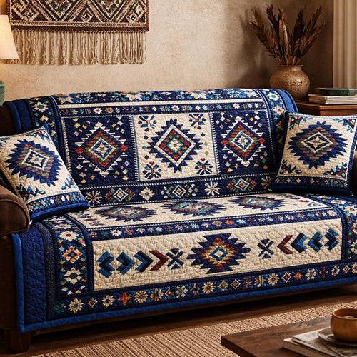 Indigo Tribal Harmony Quilted Sofa Cover GFTOHD13986