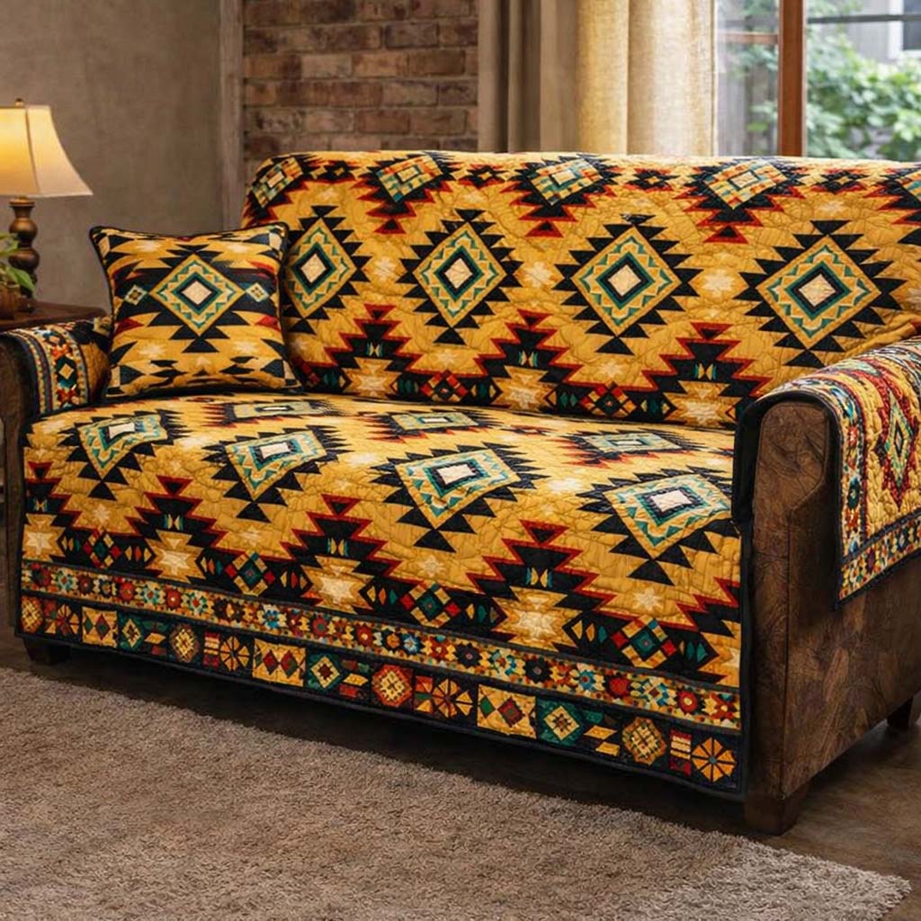 Crimson Tribal Rhythm Quilted Sofa Cover GFTOHD13990