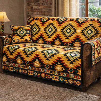 Crimson Tribal Rhythm Quilted Sofa Cover GFTOHD13990