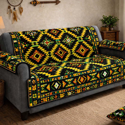 Midnight Tribal Geometry Quilted Sofa Cover GFTOHD13991